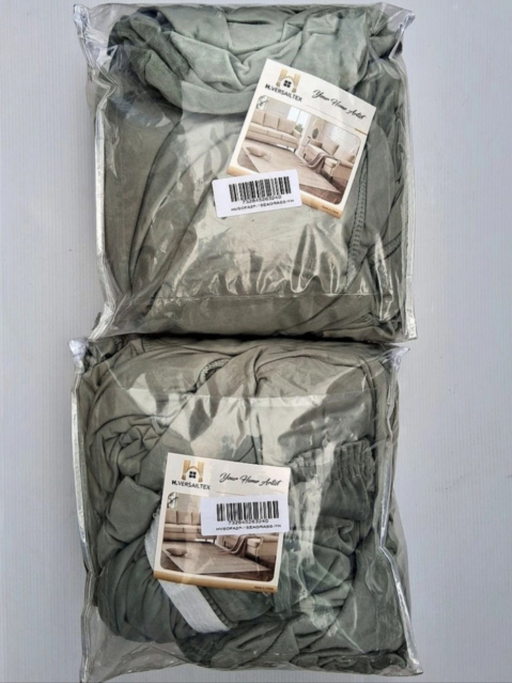 H.VERSAILTEX High Stretch 2 Piece Sofa/ Couch Slipcover Set Seagrass Lot of 2